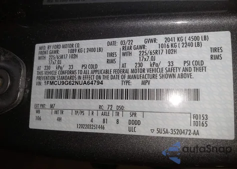 2022 Ford Escape Se z USA, uszkodzony, nr VIN 1FMCU9G62NUA64794